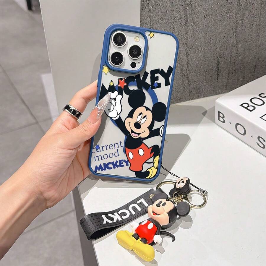 This Disney Mickey Mouse Pattern Lanyard Phone Case Features A Strong Magnetic Closure And Full Coverage Of Acrylic And TPU Material. It's Shockproof, Lightweight, And Suitable For IPhone17/16/11/13/15/15 Plus/15 Pro/15 Pro Max/12/14 Pro Max/11 Pro Max/12 Pro/12 Pro Max/13. It's A Popular Birthday Gift, Business Gift, Durable, Stain-Resistant, And Fingerprint-Resistant New Phone Case For Men And Women. It Also Includes A Mickey Mouse Phone Case And Mickey Mouse Doll Bracelet. Compatible With SamsungGalaxy S20, S21, S22, S23, And S24 Series. It's The Perfect Gift For Friends And Family. This Stylish Phone Case Is Fun, Lightweight, And Durable. IPhone17 Pro Max Phone Case, Minnie Phone Case. - Màu xanh lam - Xem 1
