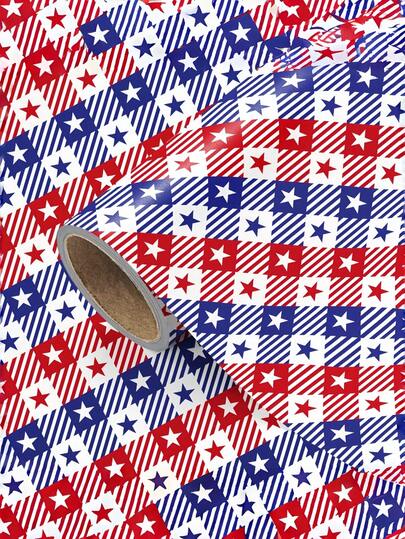 1 Rolle - Rot Weiß Blau Amerikanische Flagge Geschenkverpackungspapier | Geometrische Sterne, Streifen und Schachbrettmuster | Patriotischer Feiertags-Stil Dekoratives Geschenkpapier | Geeignet für Geburtstagsgeschenke und Geschenkboxen | Verwendbar für Unabhängigkeitstag, Nationalfeiertag, Hochzeiten, Partys und Brautduschen | Multifunktions-Bastelpapier für DIY-Projekte, Blumen, Bucheinbände und Dekorationen | Größe 43,2 cm x 300 cm (17 Zoll x 9,84 Fuß)