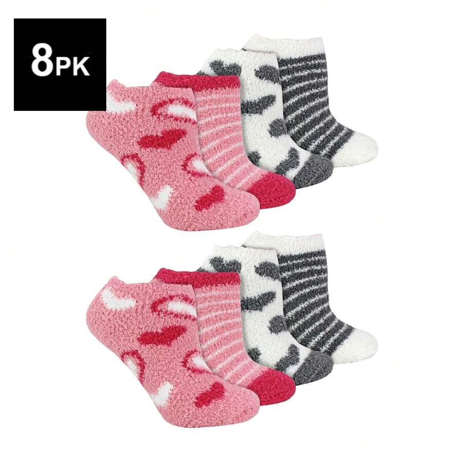 Sock Snob 8 Pair Multipack Womens Fluffy Ankle Socks | Novelty Animal Print Socks For Ladies - Pink - View 1
