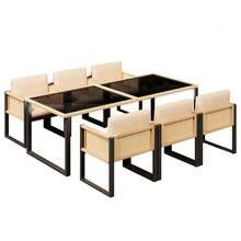 Poly Rattan Dining Table And Chair Set, Garden Furniture, Garden Dining Set For 6 People With Armchairs, Removable And Washable Fabric Covers. - Black - View 1