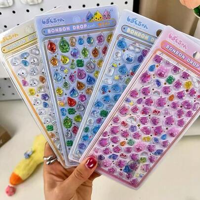 Soft Multicolor 3D Sticker Set - Pink, Blue, Green, Yellow Cute Animal Character Stickers, Glossy Gem Decorative Stickers Suitable For Planners, Scrapbooking, Notebooks, Laptops, Water Bottles And Gifts, Waterproof Stickers Suitable For All Ages, Perfect Birthday Gift For Stationery Lovers And Japanese Kawaii Style Enthusiasts