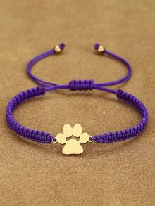 1pc 304 Stainless Steel Pet Paw Print 18K Gold Plated Bracelet, Minimalist Adjustable Handmade Woven Nylon Rope Bracelet, 12 Color Combinations Suitable For Men And Women Daily Wear, Perfect Gift For Holidays - Multicolor - View 18