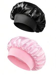 1/2 piezas Gorro de dormir de seda, Diadema de satén, Esencial para el hogar y las vacaciones, Sombrero de ala ancha elástico para mujer, Gorro de dormir de seda, Diadema de satén de alta gama, Adecuado para cabello rizado Diadema de seda (negro y rosa), Gorro para dormir, Sombrero de vacaciones, Sombrero de verano, Accesorios para mujer, Playa, Viaje - Multicolor - Ver 10