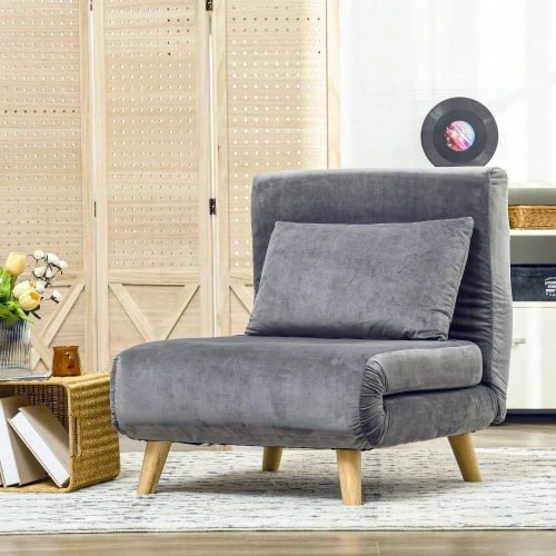 Sofa Bed, Folding Chair With Bed Function And Cushion, Guest Bed With Adjustable Backrest, Velvet Look, Up To 125 Kg, Grey - Grey - View 1