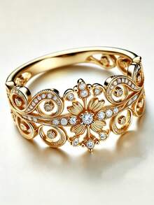 这款镶嵌闪亮合成立方氧化锆的订婚戒指兼结婚戒指，象征着美丽与优雅，是周年纪念日、生日、情人节的完美礼物。 - 戒指 - 查看 1