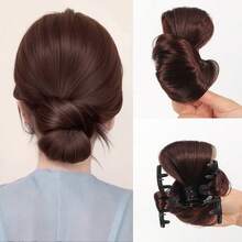 1pc Elegant Synthetic Low Ponytail Bun Hair Extension Clip-In Women's Natural Slouchy Flower Bud Style Voluminous Hairpiece, Halloween - Multicolor - View 13