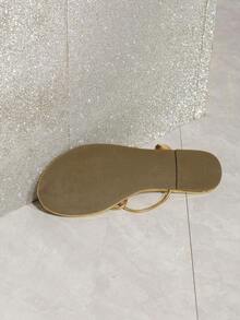 New Summer Women Gold Toe Post Tie Up Flat Sandals, Round Toe Casual Vacation Flat Shoes - 金子 - 查看 3