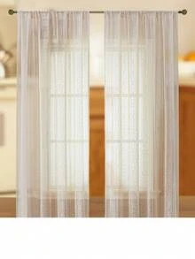 2pcs Beige New Bohemian Curtains, Decorative Beige Striped Rod Pocket Curtains, Suitable For Home, Kitchen, Living Room And Bedroom - Beige - View 43