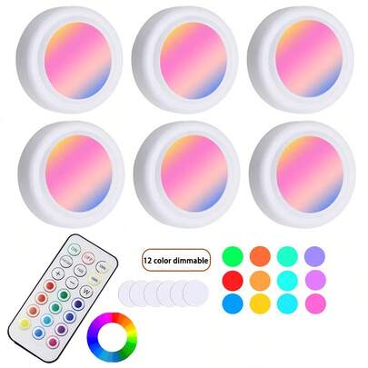 1PC, 1/3/6pcs+Remote Control, RGB Wardrobe Lights, Cabinet Lights, Convenient Handheld LED Light Strips, Suitable For Home Decoration, Party Arrangement, Bedrooms, Stairs, Wardrobes, Bedroom Walls, Cabinets And Other Scenes, Can Create Various Atmospheres. This LED Night Light Has A Simple White Circular Appearance, Including Ice Hockey Lights