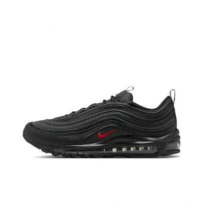  Nike Air Max 97 "Bred" Retro Style, Mesh Fabric & Leather, Shock-Absorbing & Durable, Low-Top, Air Cushioned Running Shoes, Unisex, Black & Red