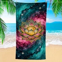1条莲花星空沙滩巾，超柔软超细纤维特大号沙滩毯，超强吸水浴巾，适合旅行、游泳池、潜水、冲浪、瑜伽、露营，多种尺寸可选，沙滩、泳池、旅行、露营、瑜伽必备用品 - 蓮花星空 - 查看 1