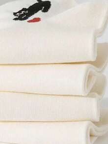 5双装女士卡通猫咪短袜，时尚蕾丝边休闲袜，轻薄透气春夏袜 - 彩色 - 查看 4