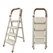 2/3/4/5/6 Step Ladder, Lightweight Metal Folding Step Stool With Anti-Slip Wide Pedal, 330lbs Capacity Step Ladder For Household, Kitchen, Office. - 4 bước màu trắng ngà - Xem 1