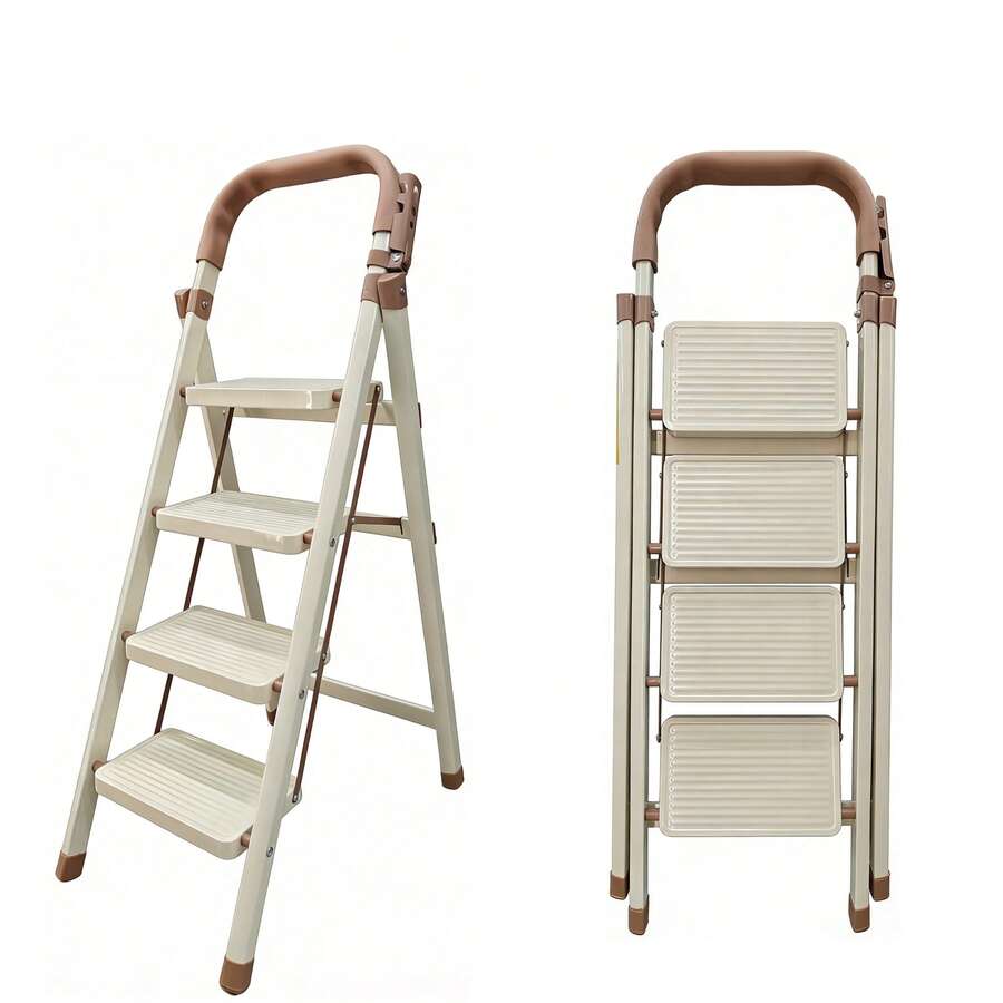 2/3/4/5/6 Step Ladder, Lightweight Metal Folding Step Stool With Anti-Slip Wide Pedal, 330lbs Capacity Step Ladder For Household, Kitchen, Office. - 4 bước màu trắng ngà - Xem 1