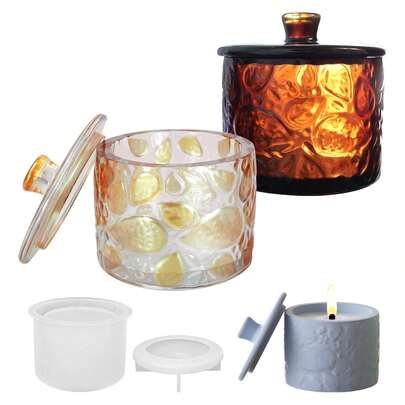 Khuôn làm hũ nhựa Epoxy có nắp, khuôn silicon dập nổi hình lá cây tự làm bằng nhựa epoxy để đựng đồ, làm giá nến, đồ trang trí nhà cửa.