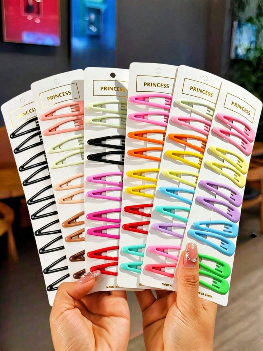10pcs/30pcs Girls Simple Versatile Casual College Style Solid Color Retro Water Drop Square Bangs Hair Clips - Multicolor - View 1