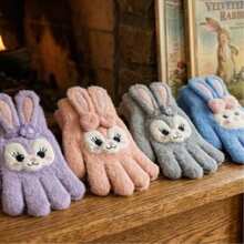 Children's Plush Bunny Gloves For Girls And Boys – Super Soft And Warm For Winter - WD-0032 cinza c/ laço - 查看 4