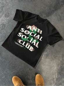 Men's Casual 1pcs Round Neck Short Sleeve 220g T Shirt Anti Social Club Rose Graphic Digital Print T Shirt Streetwear Aesthetic Theme 100% Cotton Tee  Style - Black - View 1