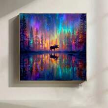 1 pieza [30*30cm/11.8*11.8in][40*40cm/15.7*15.7in] Kit de pintura de diamantes acrílicos 5D, patrón de bosque de aurora, adecuado para principiantes adultos DIY Mosaico de arte de diamantes, pintura de diamantes hecha a mano DIY completa, aplicable para decoración de pared de sala de estar, dormitorio, oficina, un regalo de decoración artística sorpresa para familiares y amigos - Sin marco - Ver 2