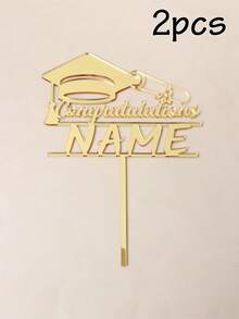 Custom Graduation Cap Cake Topper, Personalized Name Cake Decoration, Classic Graduation Theme Style, Customized Name Party Cake Decor For Graduation Ceremony, Celebration, Customizable Gift For Friends, Black/Silvery/Rose Golden/Golden, Family, Graduation Season Party Supplies - Style a - View 13