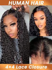 4x4 透明蕾丝发片，水波纹真人发，原生发，自然黑色，带婴儿发，适合女性日常使用 - Natural Black - 查看 3