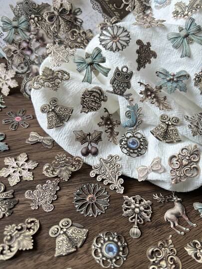 Verpakking van 50 stuks retro stickers met kleine details, vintage stickers met een creatieve uitstraling, knutselmateriaal voor decoratieve collages, vakantiecadeaus, gepersonaliseerde scrapbooking en schoolspullen.