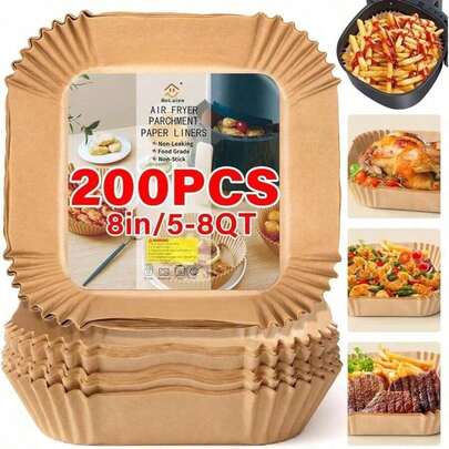 Giấy nướng chịu nhiệt 450°F, chống dính, không rò rỉ, 200/150/100/50 tờ - Thích hợp cho nồi chiên không dầu/lò nướng 5-8 lít, bao bì dung tích lớn tiện dụng cho gia đình.
