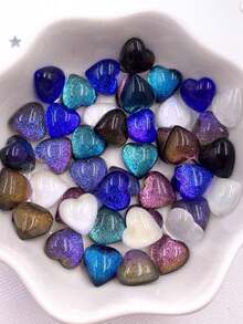 30颗混合树脂彩色闪粉水晶心形宝石平底水钻剪贴簿婚礼贴花艺术珠宝装饰工艺品DIY配件 - 隨機混合 - 查看 4