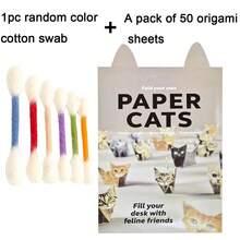 Bộ 50 que tăm bông hình mèo cỡ lớn dùng làm đồ chơi và bộ giấy gấp origami hình mèo tự làm, bộ dụng cụ gấp origami 3D hình động vật dễ thương. - Nhiều màu - Xem 13