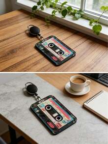 Vintage Cassette Tape Design Card Holder With Sliding Mechanism, Anti-Lost Lanyard, Sturdy ID Card Case, Retro Nostalgic Card Holder For Student ID/Transit Card/Various Cards, Shock-Proof And Scratch-Resistant Card Sleeve, Portable And Convenient Commuting Essential, Perfect Retro Gift For Vintage Enthusiasts/Collectors/Teenagers, Student Daily Necessity, Back To School Essential - Multicolor - View 4