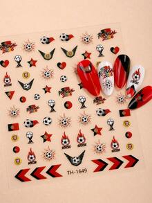 2pcs Portugal World Cup Football Themed Nail Stickers, Spring/Summer Energetic Football Nail Art, Perfect To Support Your Favorite Team, Best Choice For DIY Manicure - Multicolor - View 3