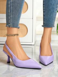 High-Quality Formal Women's Shoes, Fashionable And Elegant Nude Patent Leather High Heels With Pointed Toe, Low-Cut Open-Back Stiletto Pumps, Comfortable European And American Style Commuter Shoes, As Well As New Spring/Summer PU Leather Elegant Light Purple High Heels, Suitable For Banquets, Weddings, Dances And Dates. - Mauve Purple - View 3