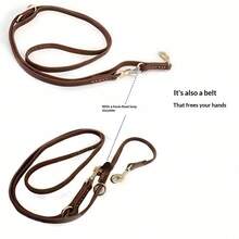 7-In-1 Genuine Leather Dog Leash With Dual Copper Hooks, Versatile Lengths And Dual Dog Walking Options - Brown - View 9
