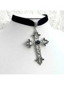 Gothic Black Velvet Necklace With Beautiful Cross Pendant For Women, Punk Alternative Cosplay Gift, Unisex Fashion - Nhiều màu - Xem 3