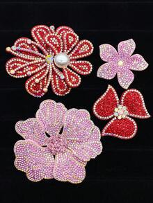 4pcs/Set Pink Rhinestone Flower DIY Handmade Sewing Decorations, Clothing, Shoes, Bags, Hair Accessories - A Set Of 4 Pink Rhinestone Flowers - View 12