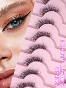 ENCHUW 8 Pairs False Eyelashes Clear Band Faux Mink Lashes Fake Eyelashes Curling Strip Lashes For Daily Wear - Black - View 1
