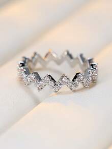 1pc Minimalist Casual Z-Shaped Wave Cubic Zirconia Inlaid Ring, Suitable For Daily Wear, Dating, Shopping - Ring - View 10