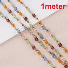 1m Fashionable Stainless Steel Square Bead Chain, Colorful Bohemian Style Beaded Chain Suitable For DIY Bracelet, Necklace, Jewelry Accessories - DIY Chain - View 13