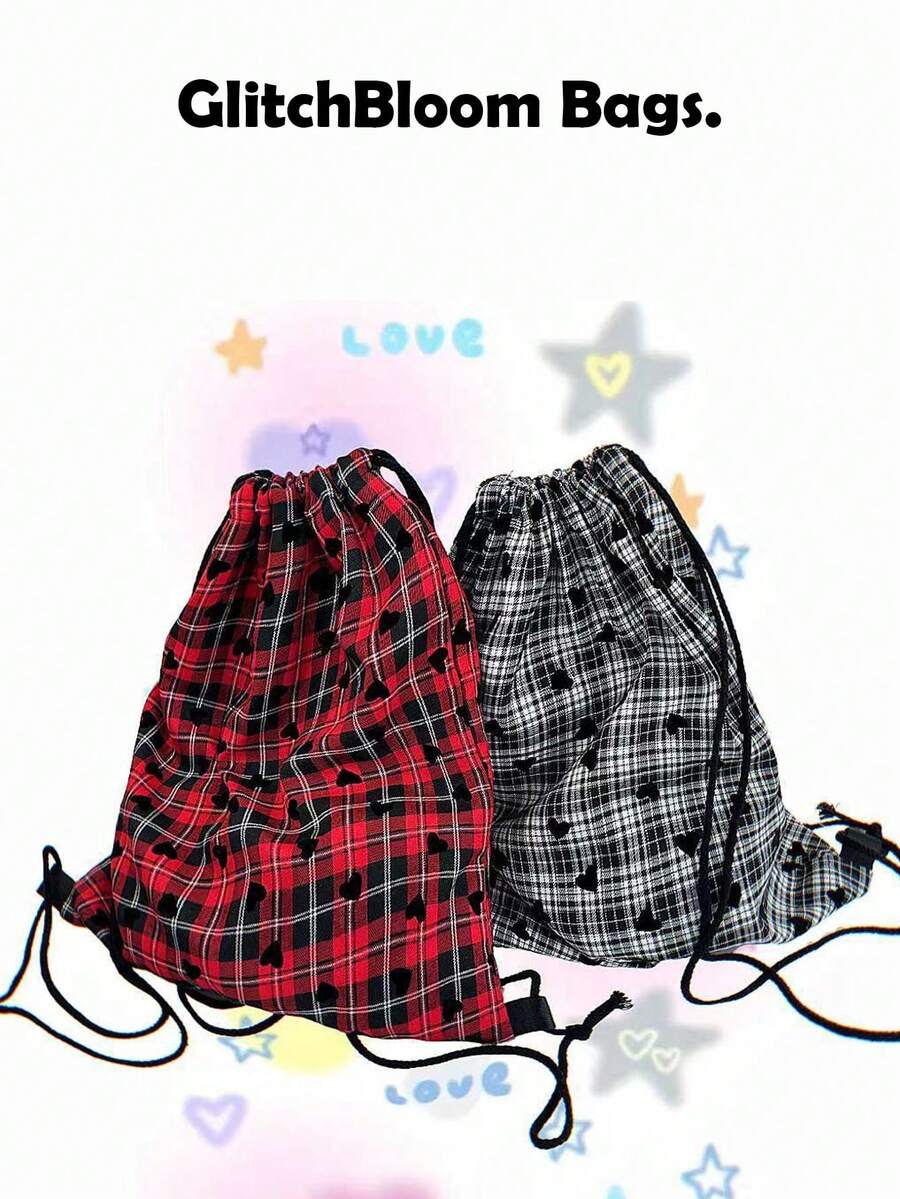Mochila con cordón estilo uniforme a cuadros JK, mochila versátil y linda con estilo escolar, bolsa de lona unisex - Multicolor - Ver 1