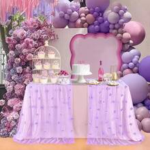 1pc Romantic Pearl Lace Table Runner, Wedding Arch Decor, Bridal Shower Gift Fabric, Elegant Pearl Lace Tablecloth, Suitable For Event, Embroidered Transparent Wrinkle-Resistant White Dessert Table - Violet Purple - View 5
