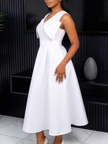 Đầm dạ hội dáng chữ A cổ chữ V màu trắng khoét rỗng thanh lịch - trắng - Xem 6