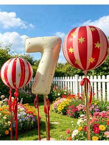 32pcs/Set Circus Star Stripe 4D Balloon Set, Includes 32-Inch Number Balloons, 22-Inch Star Stripe 4D Balloons, Suitable For 0-9 Years Old Birthday Party Decoration, Balloon Theme Decoration, Wedding Decoration, Photography Props, Surprise Gift - A - View 5