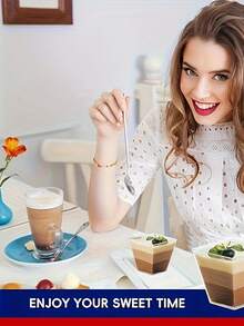 50/30pcs/1pc-Reusable Trapezoid Mini Cups, Mousse Cups, Pudding Cups, Dessert Cups, Suitable For Appetizers And Desserts, Pudding Mousse Cups, Suitable For Various Occasions, Weddings, Hand Wash, Party Cup Holder Decorative Cup Design Durable Cup Material, Mini Cup Holder - White - View 4