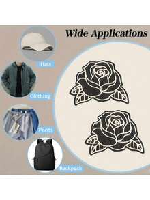 Elegant Black & White Rose Embroidery Patch - Complex Floral Design, Suitable For DIY Clothing Accessories, Distressed Decor Sticker, Applicable For Jackets, Jeans, Dresses And Other Garment Decoration | Embroidered Flowers | Durable Embroidery, Embroidery Accessories Embroidery Patch Sticker Embroidered Flower Label Shoes Hats Pants Decoration Sticker - Rose - View 8