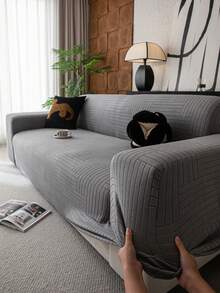 1 bộ bọc ghế sofa liền thân co giãn dùng được cả bốn mùa, chất liệu vải chống trượt, có thanh xốp chống trượt, có thể giặt máy, chống bụi, thân thiện với thú cưng, phù hợp cho phòng ngủ, văn phòng, phòng khách. - Màu xám đen - Xem 7