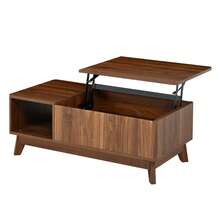 Coffee Table With Lifting Function, Wavy Design, Open Side Storage, Made Of Medium-Density Fiberboard, Modern Style. - Walnut Color - View 12