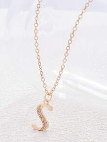 1件简约铜质字母吊坠项链，镶嵌水钻，适合女孩日常佩戴 - 彩色 - 查看 21