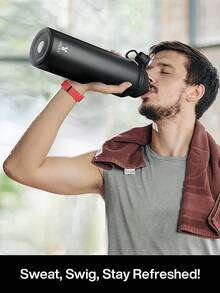 Meoky Bình nước thể thao cách nhiệt bằng thép không gỉ 40oz có nắp ống hút và tay cầm, miệng rộng, hai lớp chống rò rỉ, giữ lạnh 24 giờ, giữ nóng 12 giờ. - 40oz Đen - Xem 11