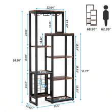 Tribesigns Wine Rack - Freestanding Floor, 5-Tier With Glass Holder, Industrial Shelf, Cabinet For Bar, Kitchen, Dining Room (Rustic) - Brown - View 4