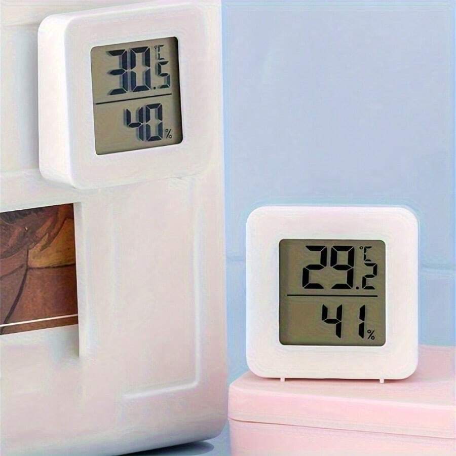 Termómetro y higrómetro digital mini, pantalla electrónica, alimentado por batería de botón, material de plástico, apto para interiores y exteriores, sin necesidad de enchufar, batería no recargable - Multicolor - Ver 1